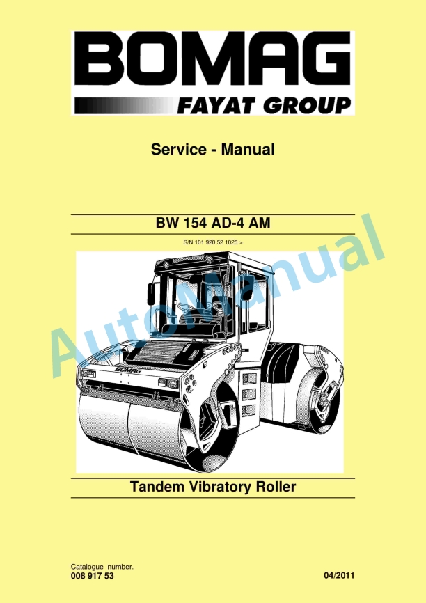 Bomag BW 154 AD-4 AM Tandem Vibratory Roller Service Manual 00891753