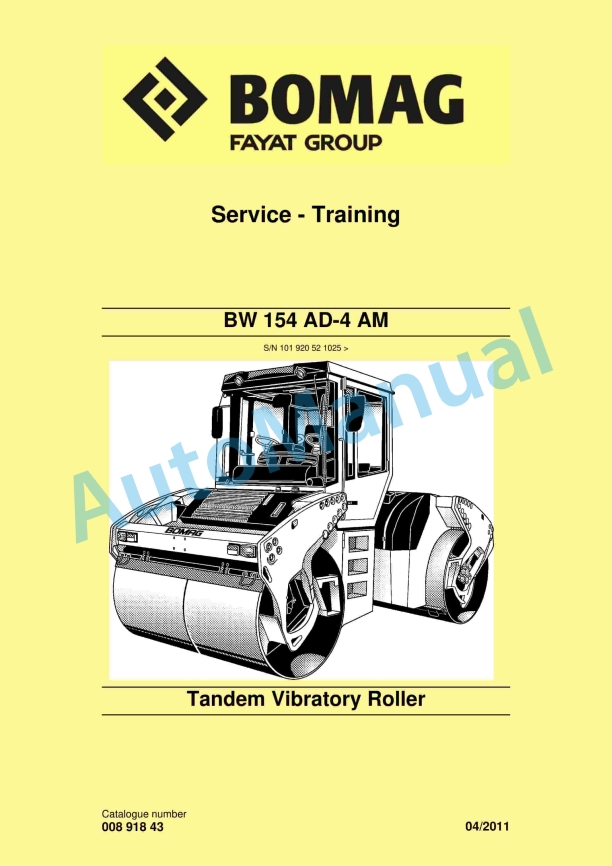 Bomag BW 154 AD-4 AM Tandem Vibratory Roller Service Training 00891843