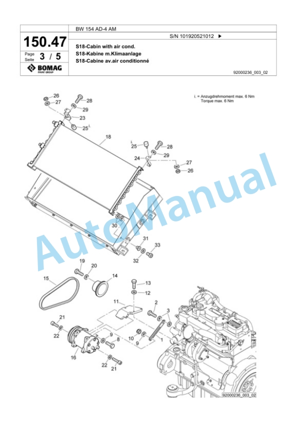 Bomag BW 154 AD-4 AM Tandem Vibratory Roller Spare Parts Catalogue 00818447-4