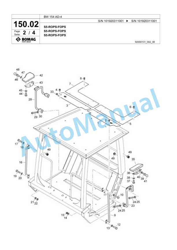 Bomag BW 154 AD-4 Tandem Vibratory Roller Spare Parts Catalogue 00817901-4