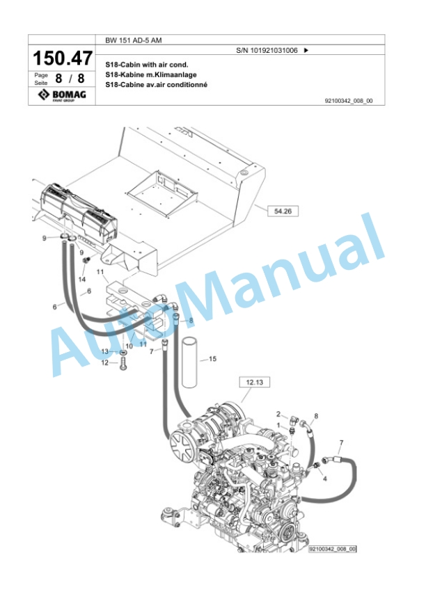Bomag BW 154 AD-5 AM Tandem Vibratory Roller Spare Parts Catalogue 00824055-5