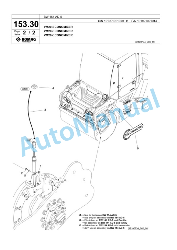 Bomag BW 154 AD-5 Tandem Vibratory Roller Spare Parts Catalogue 00824053-5
