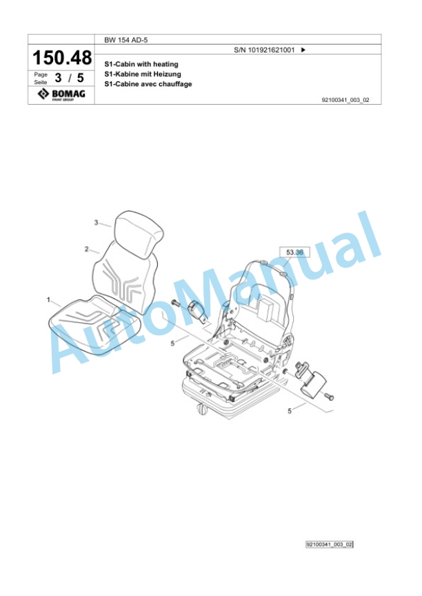 Bomag BW 154 AD-5 Tandem Vibratory Roller Spare Parts Catalogue 00825345-4