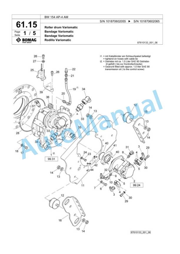 Bomag BW 154 AP-4 AM Tandem Vibratory Roller Spare Parts Catalogue 00818299-2