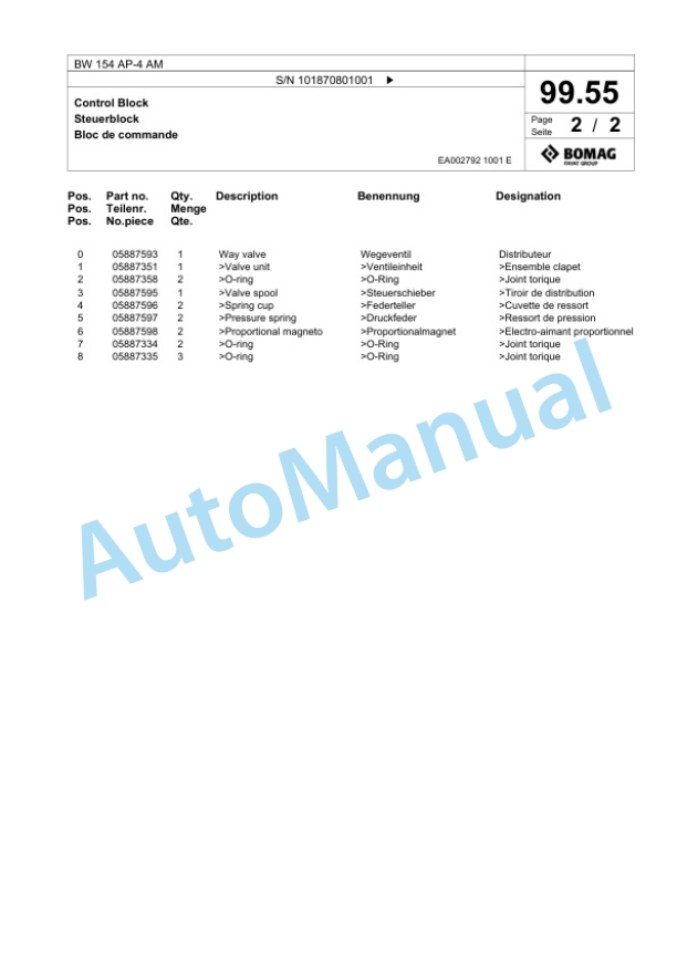 Bomag BW 154 AP-4 AM Tandem Vibratory Roller Spare Parts Catalogue 00824715-3