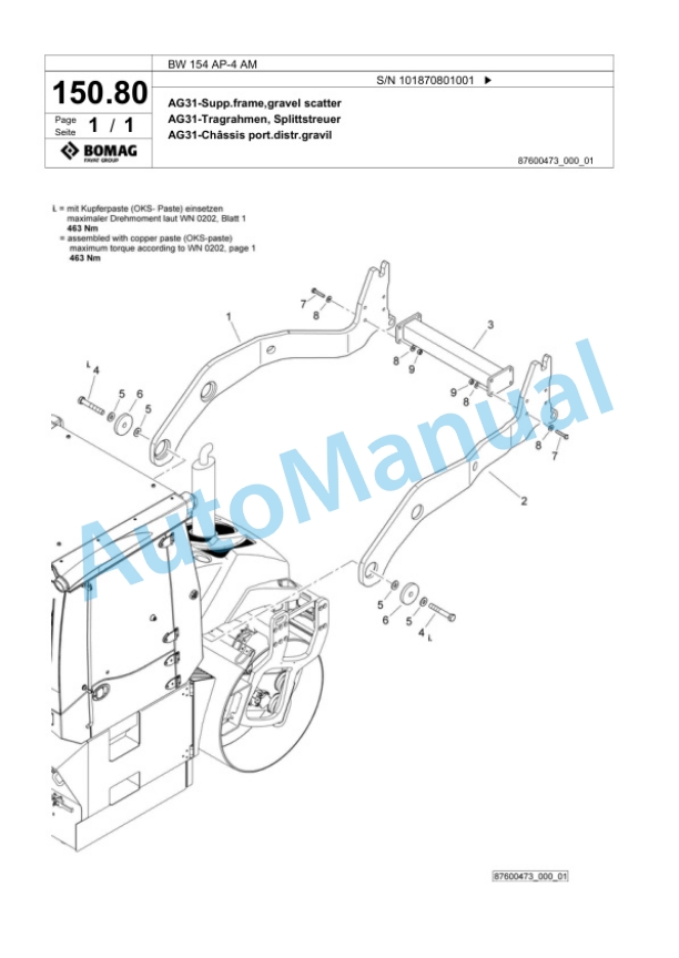 Bomag BW 154 AP-4 AM Tandem Vibratory Roller Spare Parts Catalogue 00824715-4