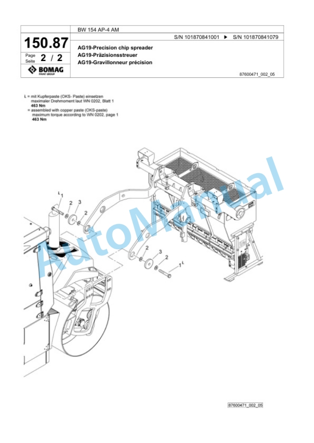 Bomag BW 154 AP-4 AM Tandem Vibratory Roller Spare Parts Catalogue 00825669-3
