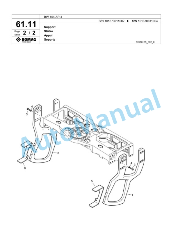 Bomag BW 154 AP-4 Tandem Vibratory Roller Spare Parts Catalogue 00818301-2