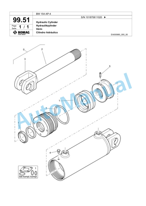 Bomag BW 154 AP-4 Tandem Vibratory Roller Spare Parts Catalogue 00818301-3