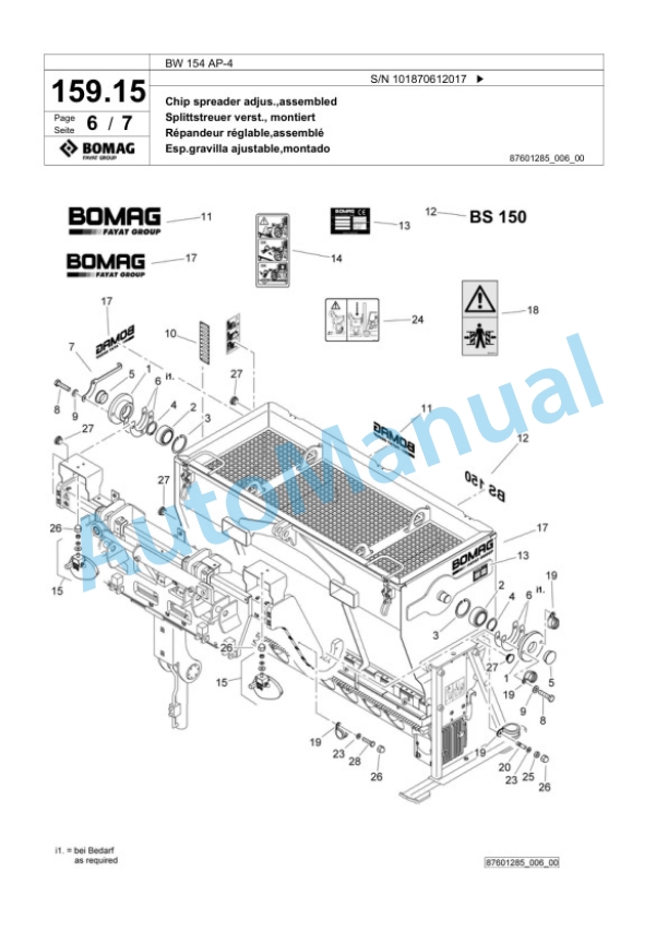 Bomag BW 154 AP-4 Tandem Vibratory Roller Spare Parts Catalogue 00818301-5