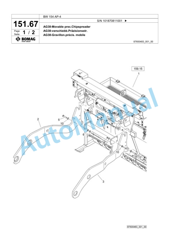 Bomag BW 154 AP-4 Tandem Vibratory Roller Spare Parts Catalogue 00824717-4