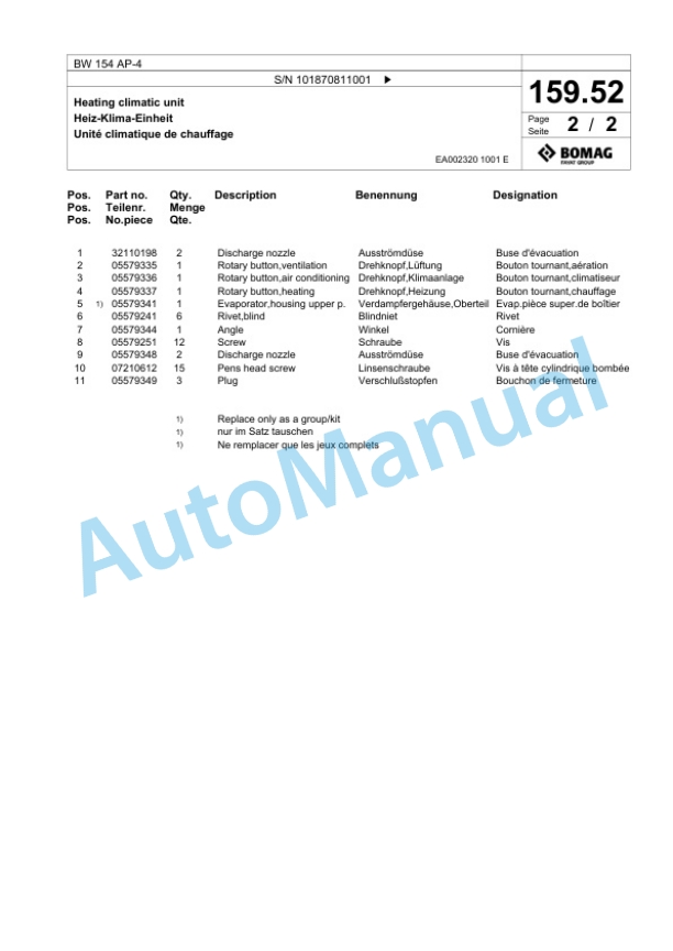 Bomag BW 154 AP-4 Tandem Vibratory Roller Spare Parts Catalogue 00824717-5