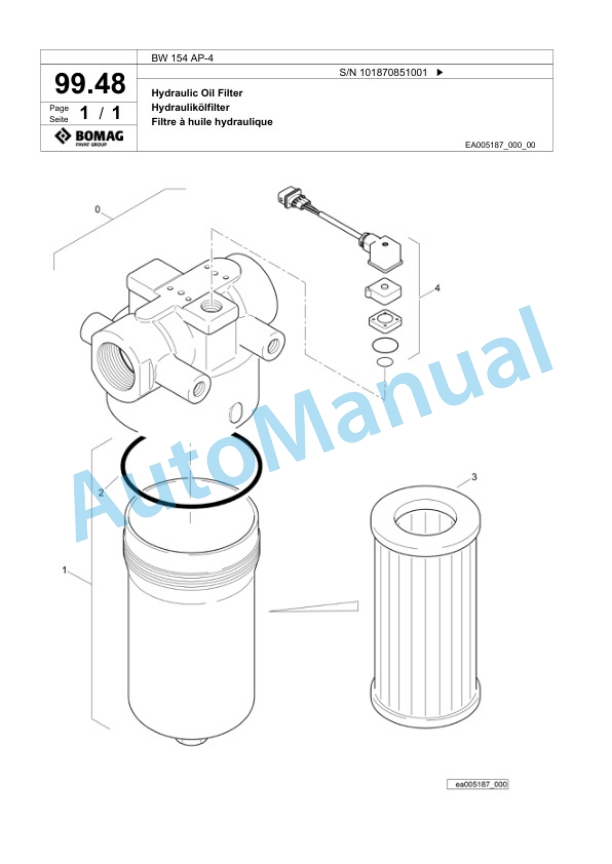 Bomag BW 154 AP-4 Tandem Vibratory Roller Spare Parts Catalogue 00825671-2