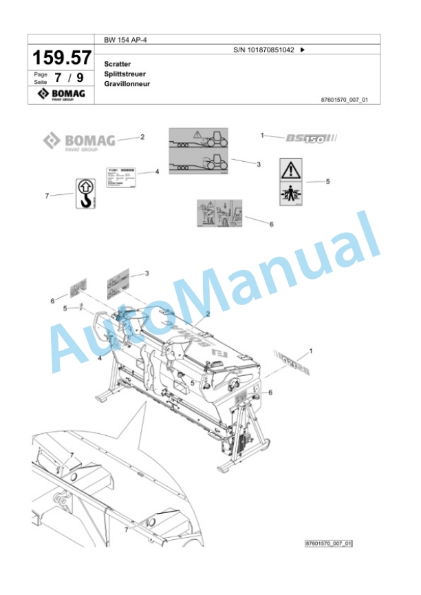 Bomag BW 154 AP-4 Tandem Vibratory Roller Spare Parts Catalogue 00825671-5
