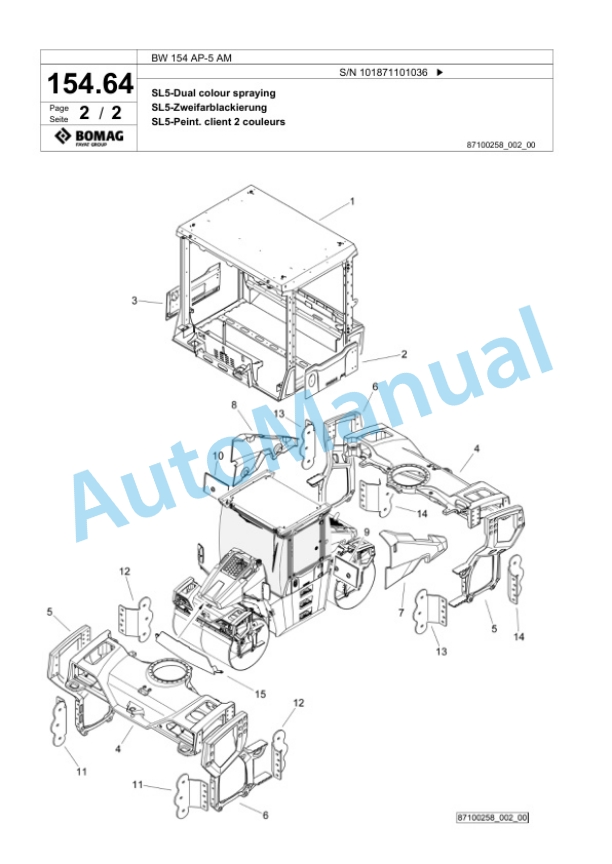 Bomag BW 154 AP-5 AM Tandem Vibratory Roller Spare Parts Catalogue 00826311-4