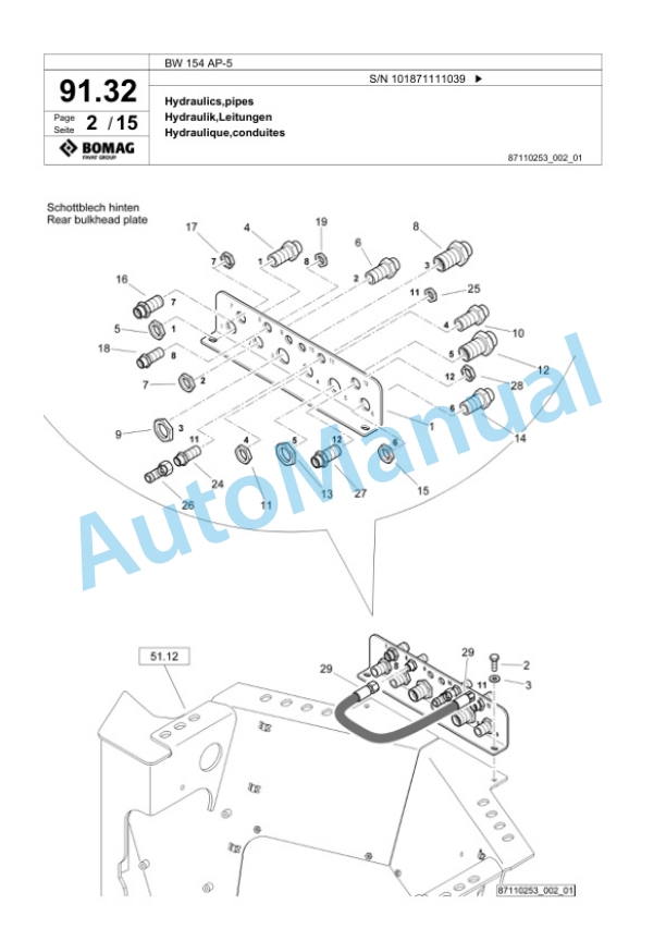 Bomag BW 154 AP-5 Tandem Vibratory Roller Spare Parts Catalogue 00826313-2