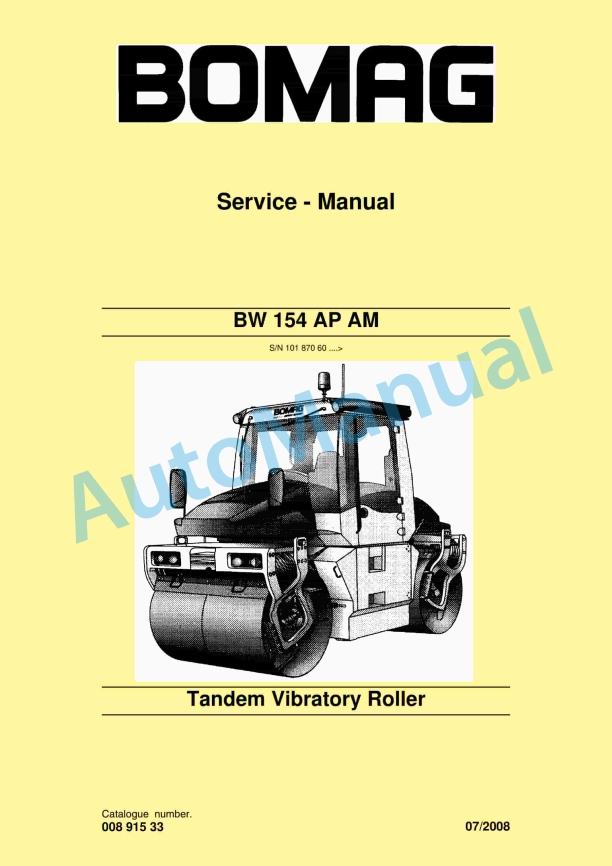 Bomag BW 154 AP AM Tandem Vibratory Roller Service Manual 00891533