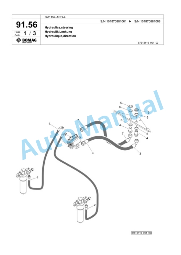 Bomag BW 154 APO-4 Tandem Vibratory Roller Spare Parts Catalogue 00825677-2
