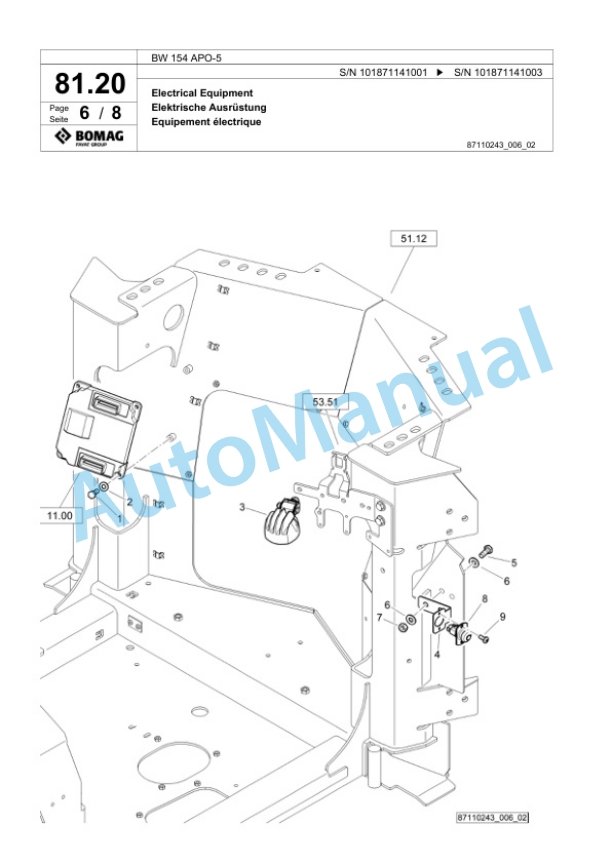 Bomag BW 154 APO-5 Tandem Vibratory Roller Spare Parts Catalogue 00826319-2