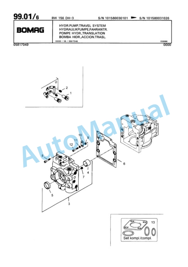 Bomag BW 156 DH-3 Single Drum Wheel Drive Vibratory Roller Spare Parts Catalogue 00815303-2