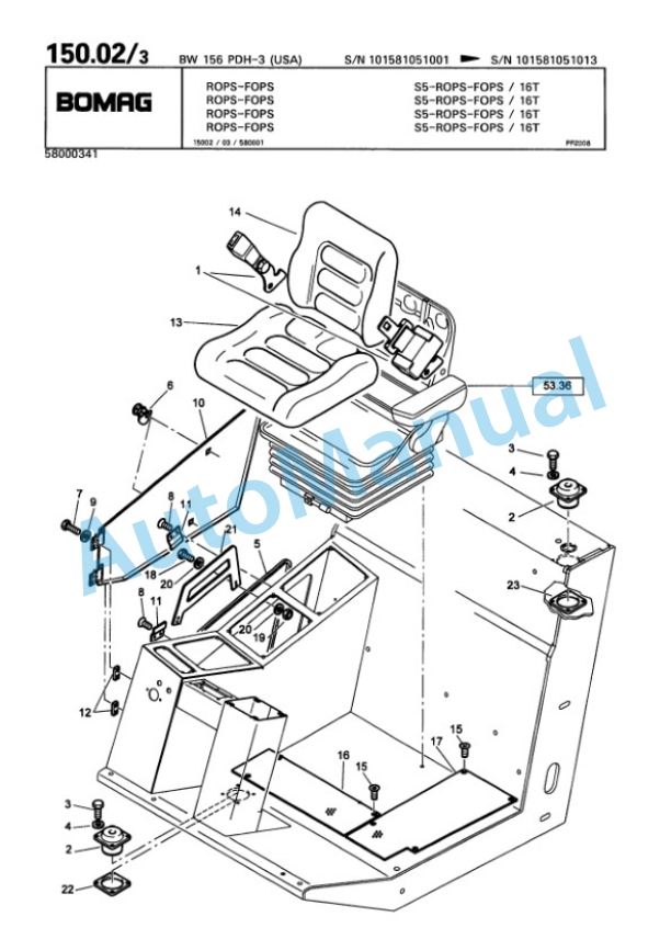 Bomag BW 156 PDH-3 Single Drum Wheel Drive Vibratory Roller Spare Parts Catalogue 00815505-3