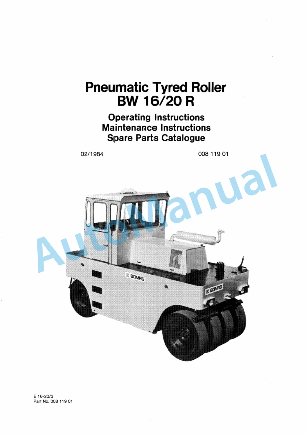 Bomag BW 16-20 R Pneumatic Tyred Roller Spare Parts Catalogue 00811901