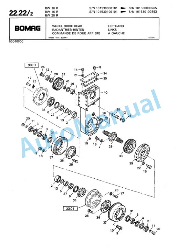Bomag BW 16 R, BW 20 R Pneumatic Tyred Roller Spare Parts Catalogue 00811904-2