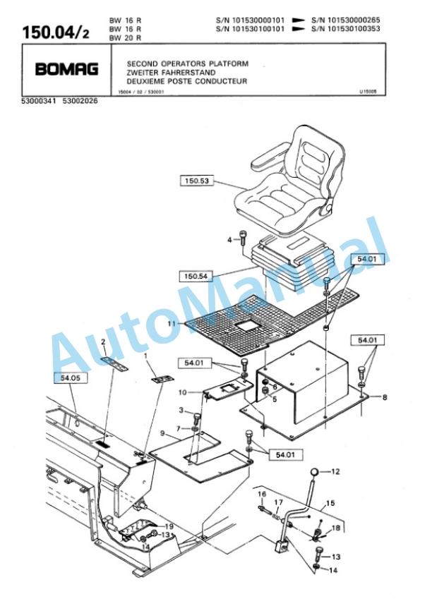 Bomag BW 16 R, BW 20 R Pneumatic Tyred Roller Spare Parts Catalogue 00811904-5