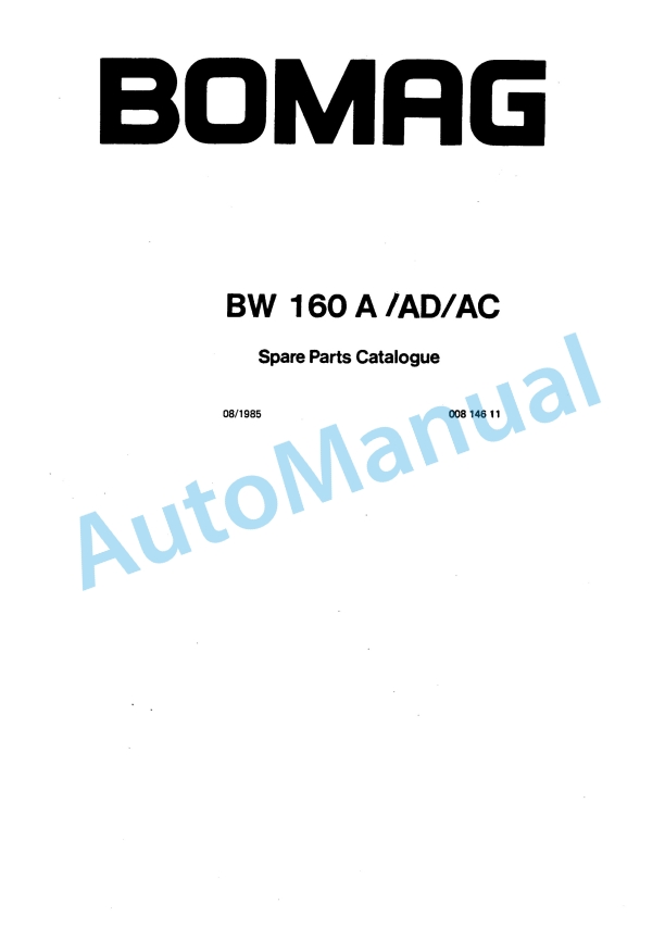 Bomag BW 160 A, BW 160 AD, BW 160 AC Spare Parts Catalogue 00814611
