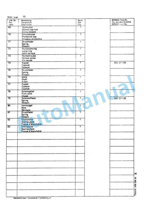 Bomag BW 160 A, BW 160 AD, BW 160 AC Spare Parts Catalogue 00814612 FR-3