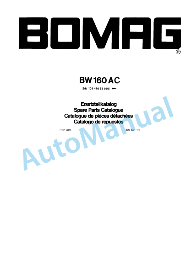 Bomag BW 160 AC Spare Parts Catalogue 00814613