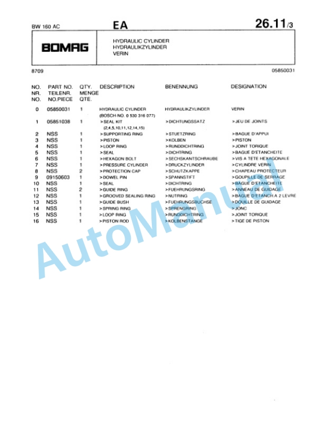 Bomag BW 160 AC Spare Parts Catalogue 00814613-3