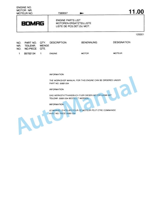 Bomag BW 160 AC Spare Parts Catalogue 00814613-4