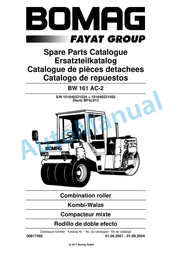 Bomag BW 161 AC-2 Combination Roller Spare Parts Catalogue 00817492