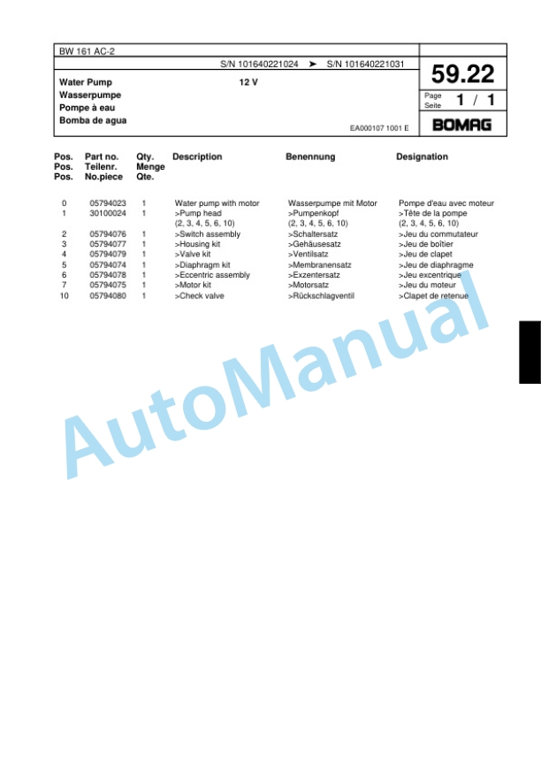 Bomag BW 161 AC-2 Combination Roller Spare Parts Catalogue 00817492-2