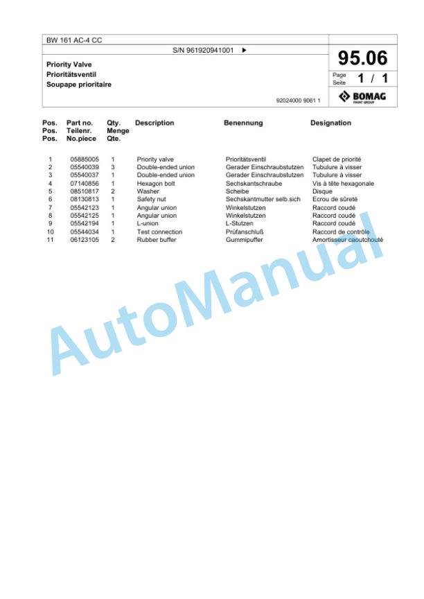 Bomag BW 161 AC-4 CC Combination Roller Spare Parts Catalogue 00826801-5