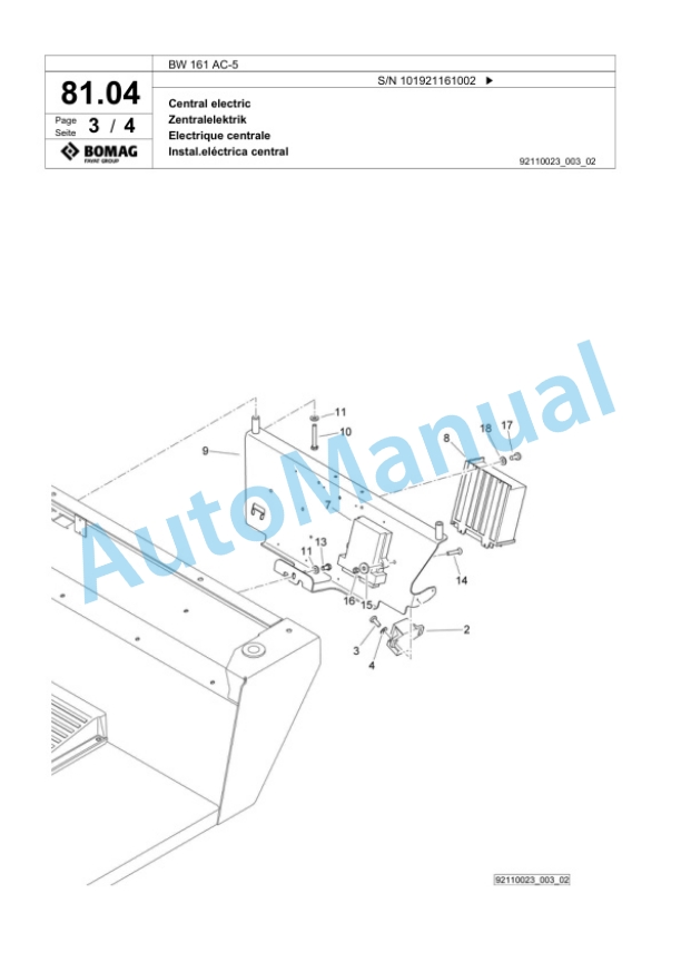 Bomag BW 161 AC-5 Combination Roller Spare Parts Catalogue 00824109-2