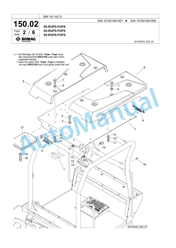 Bomag BW 161 AC-5 Combination Roller Spare Parts Catalogue 00824655-3