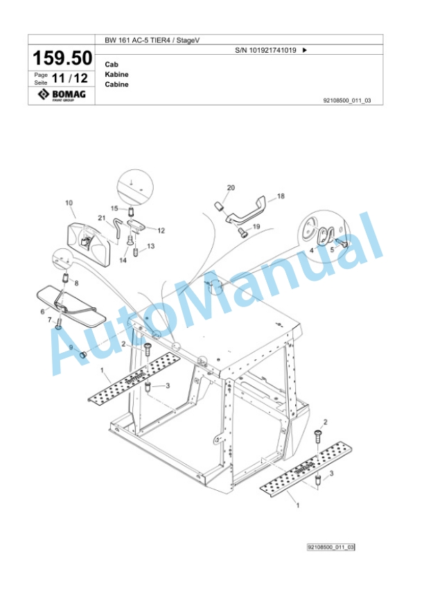 Bomag BW 161 AC-5 TIER4 - StageV Tandem Vibratory Roller Spare Parts Catalogue 00825635-5