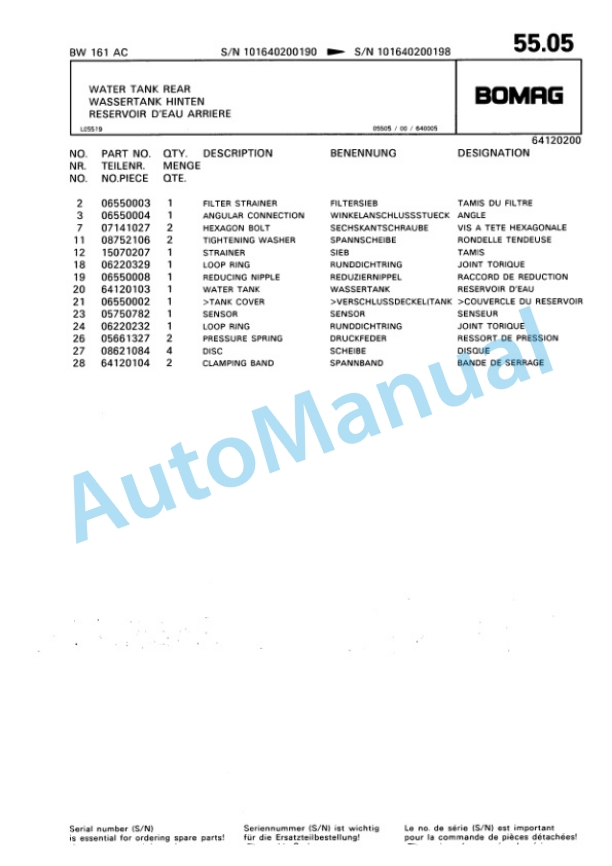 Bomag BW 161 AC Combination Roller Spare Parts Catalogue 00810053-3