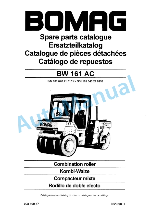 Bomag BW 161 AC Combination Roller Spare Parts Catalogue 00810087