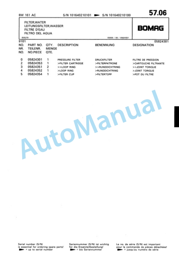 Bomag BW 161 AC Combination Roller Spare Parts Catalogue 00810087-2
