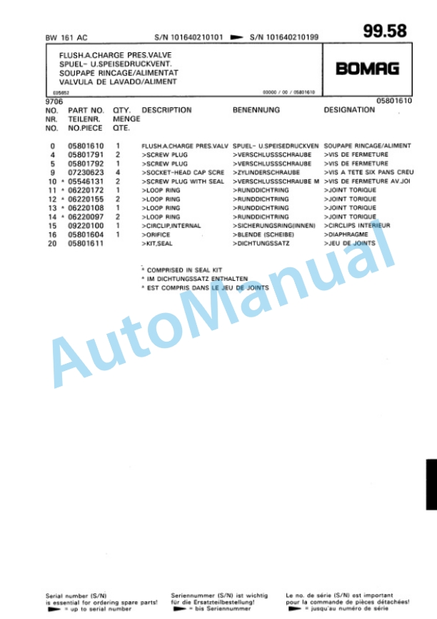 Bomag BW 161 AC Combination Roller Spare Parts Catalogue 00810087-3