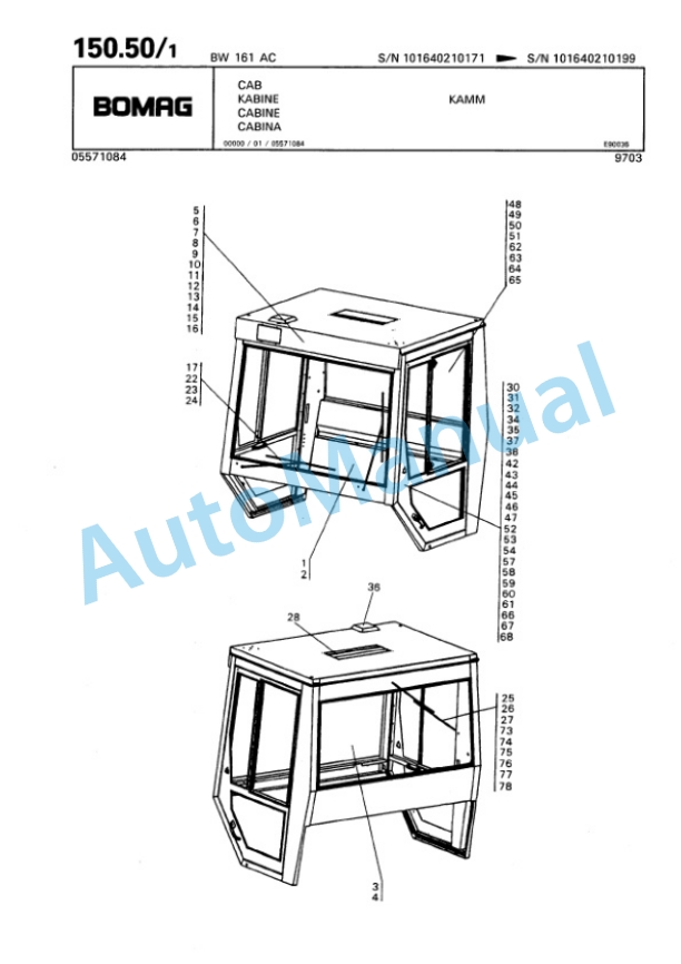 Bomag BW 161 AC Combination Roller Spare Parts Catalogue 00810087-5