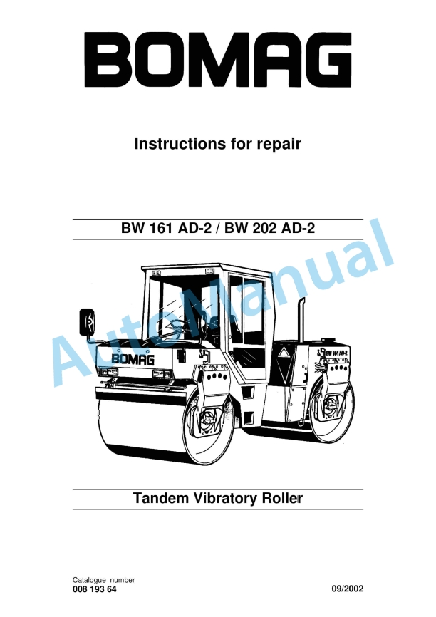 Bomag BW 161 AD-2, BW 202 AD-2 Tandem Vibratory Roller Repair Instructions 00819364