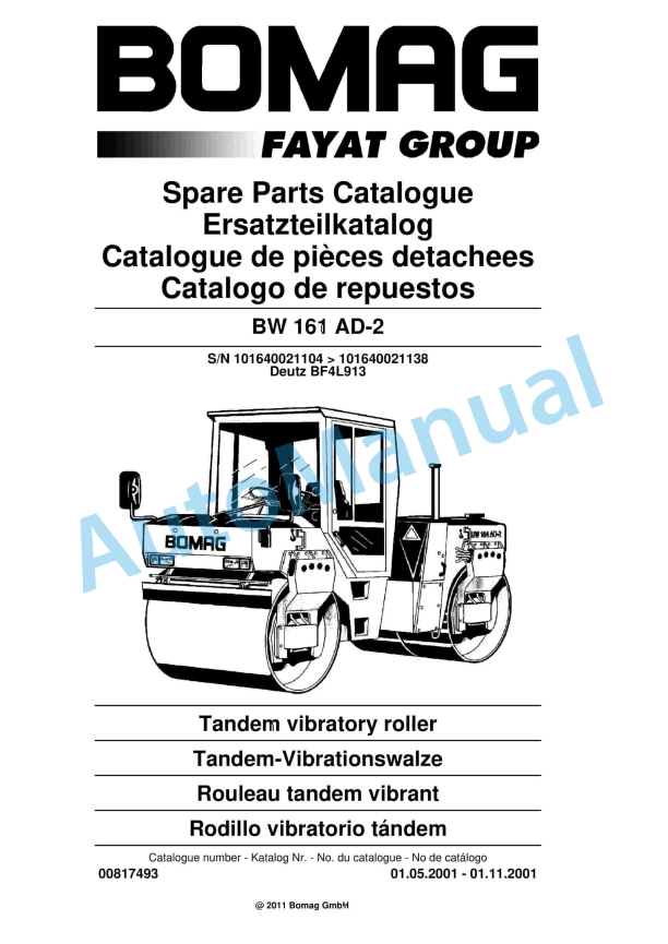 Bomag BW 161 AD-2 Combination Roller Spare Parts Catalogue 00817493