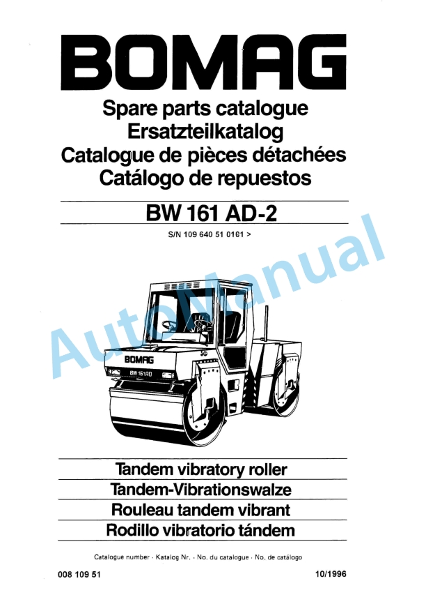 Bomag BW 161 AD-2 Tandem Vibratory Roller Spare Parts Catalogue 00810951