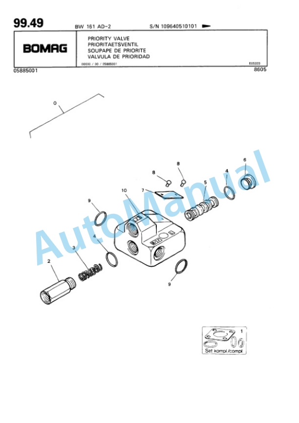 Bomag BW 161 AD-2 Tandem Vibratory Roller Spare Parts Catalogue 00810951-4