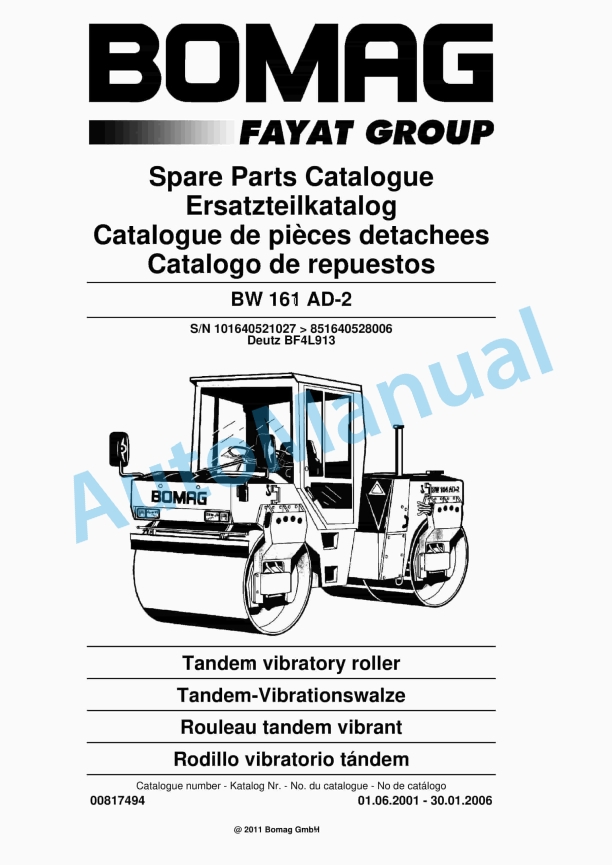 Bomag BW 161 AD-2 Tandem Vibratory Roller Spare Parts Catalogue 00817494