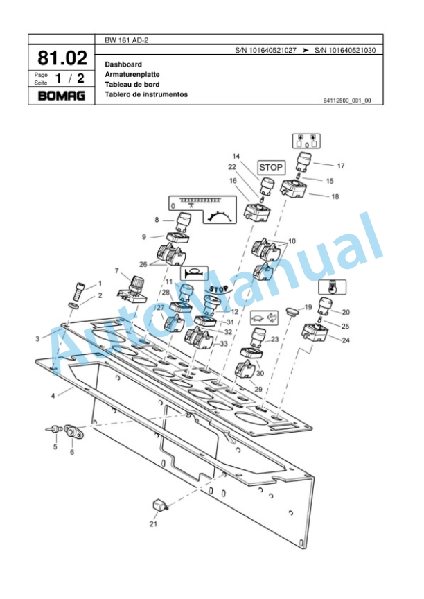 Bomag BW 161 AD-2 Tandem Vibratory Roller Spare Parts Catalogue 00817494-2
